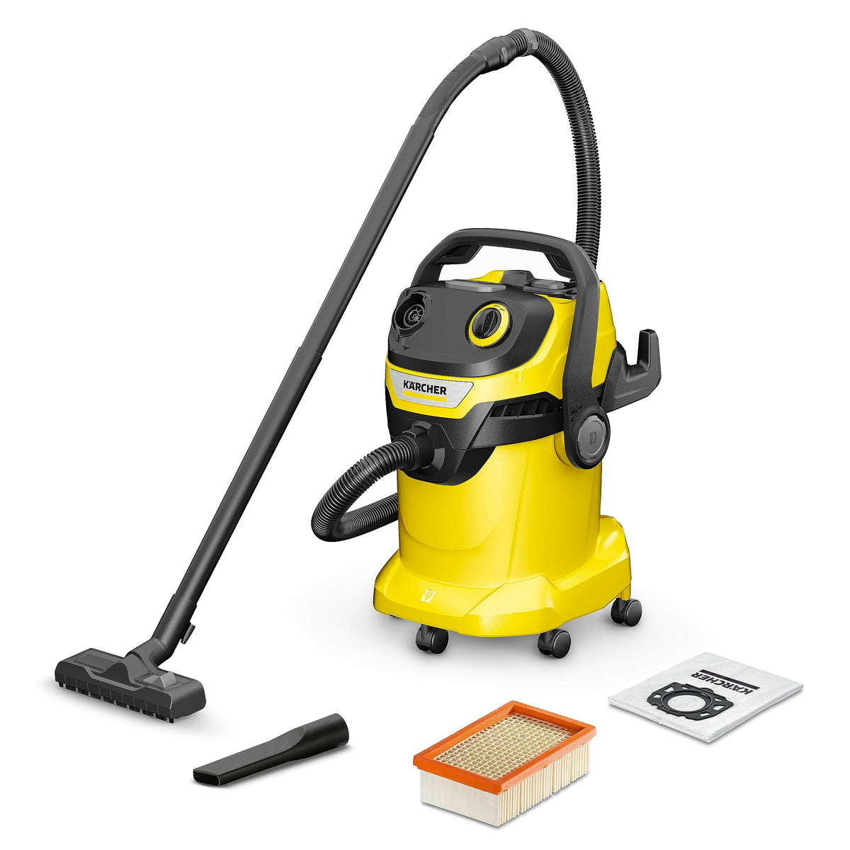 KÄRCHER Aspirator umed/usc WD 5 V-25/5/22, funcție de suflare, putere: 1.100 W, recipient din plastic: 25 l, furtun de aspirație: 2,2 m, inclus: filtru plat pliabil, duză pentru podea și duză pentru crăpături. - 1.628-300.0