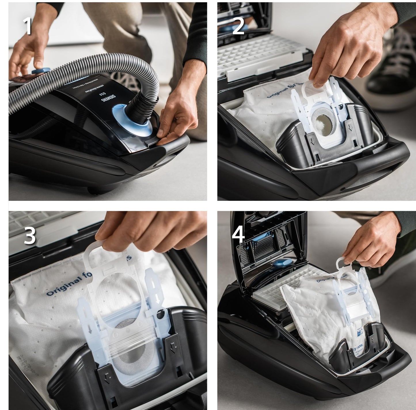 Siemens vacuum cleaner with bag Q5.0 Extreme silencePower VSQ5X1232, for allergy sufferers, hygiene filter, strong suction power on parquet, carpet and tiles, long cable, Made in Germany, 850 W, black