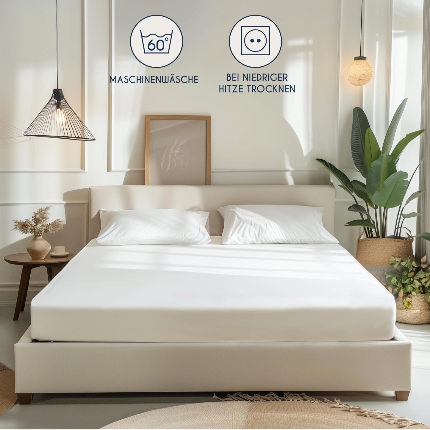 Dreamzie - fitted sheet 180x200cm - cotton Oeko Tex certified - white - 100% jersey fitted sheet 180x200 - DHC_180x200_Wh_2