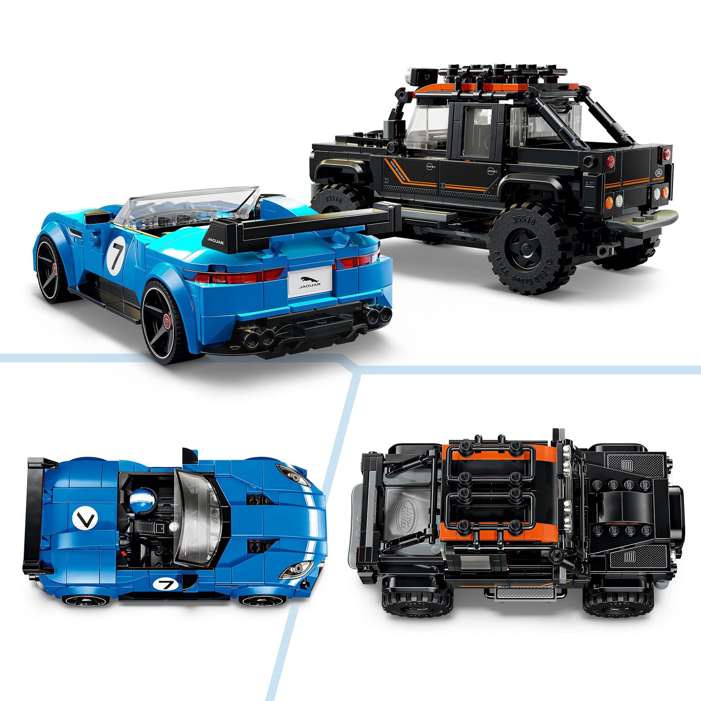 LEGO Speed Champions Jaguar Project 7 & Land Rover Defender - building set with 2 toy cars and 2 minifigures - gift for children and car fans aged 10 and over - 77264