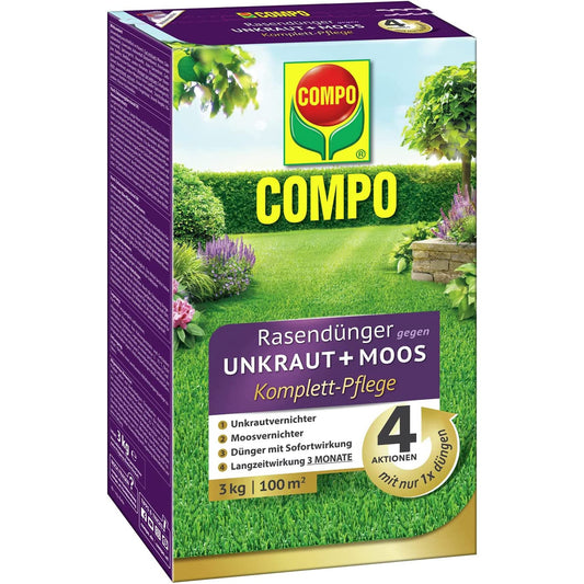 COMPO Lawn Fertilizer Against Weeds+Moss Complete Care 3 kg for 100 m² - 26160