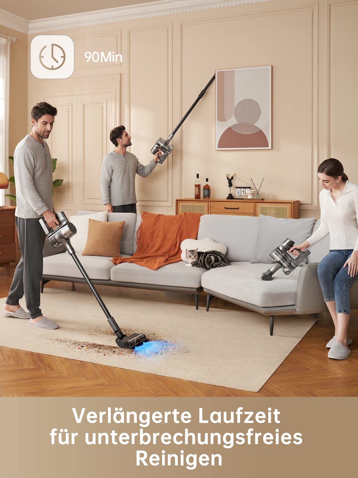 dreame R20 wireless vacuum cleaner, 22,000PA / 190AW Strong suction power, 90min Long running time, dirt detection, LED screen, blue LED light, no tangling, ideal for pet hair, carpets - VTV97A