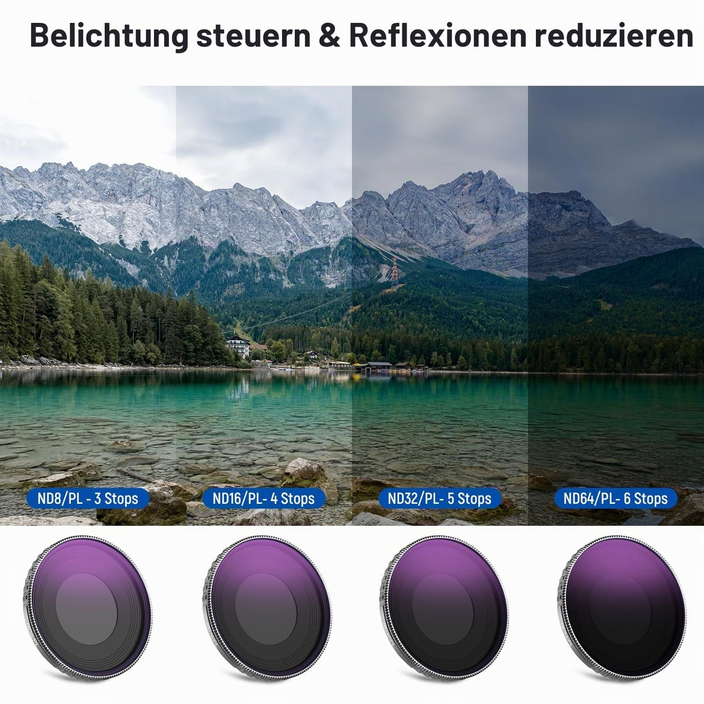 NEEWER ND/CPL filter set compatible with DJI Osmo Action 4/Action 5 Pro (pack of 4), screw-on ND8/PL+ND16/PL+ND32/PL+ND64/PL polarizing filter action camera accessories, multi-layer optical HD glass, FL-A14 - 10105204