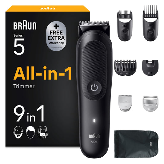 Braun Multigroom All-in-One Series 5, 9-in-1 Trimmer Set, AIO5540, Black - 7500435245029
