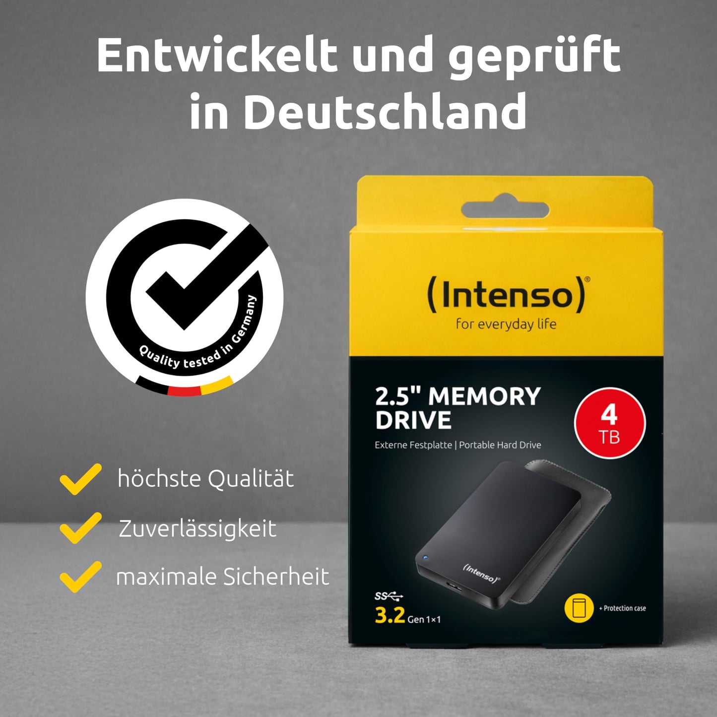 Intenso External Hard Drive 4TB 2.5" - USB 3.2 Gen 1x1 USB-A - 5400 rpm - Portable HDD with Protective Case - Compatible with Windows and Mac - Black - 6023512