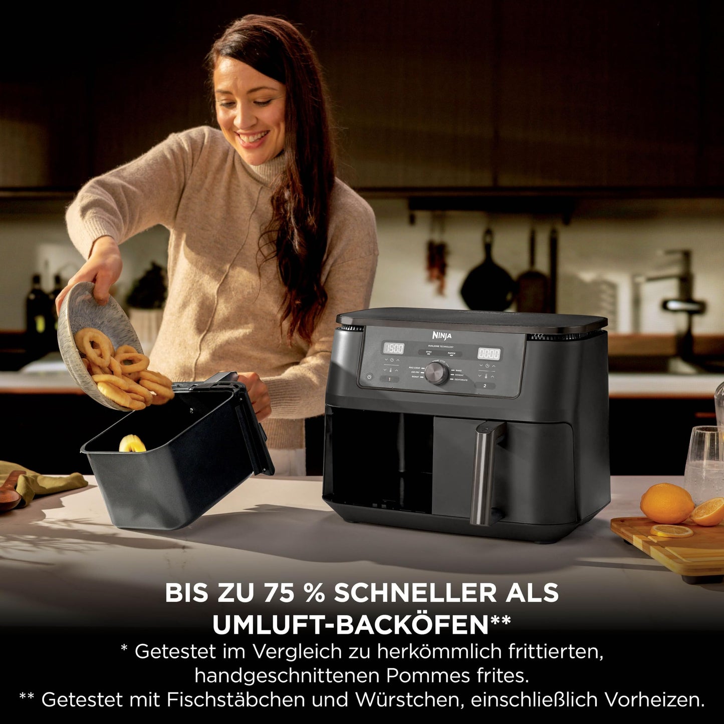 Ninja Air Fryer MAX Dual Zone, 2 Drawer, 9.5L, 6-in-1, Cooking without Oil, Air Fry, Max Crisp, Roasting, Baking, Reheating, Dehydrating, Dishwasher Safe Non-Stick Baskets, Onyx Black DZ400EUBK