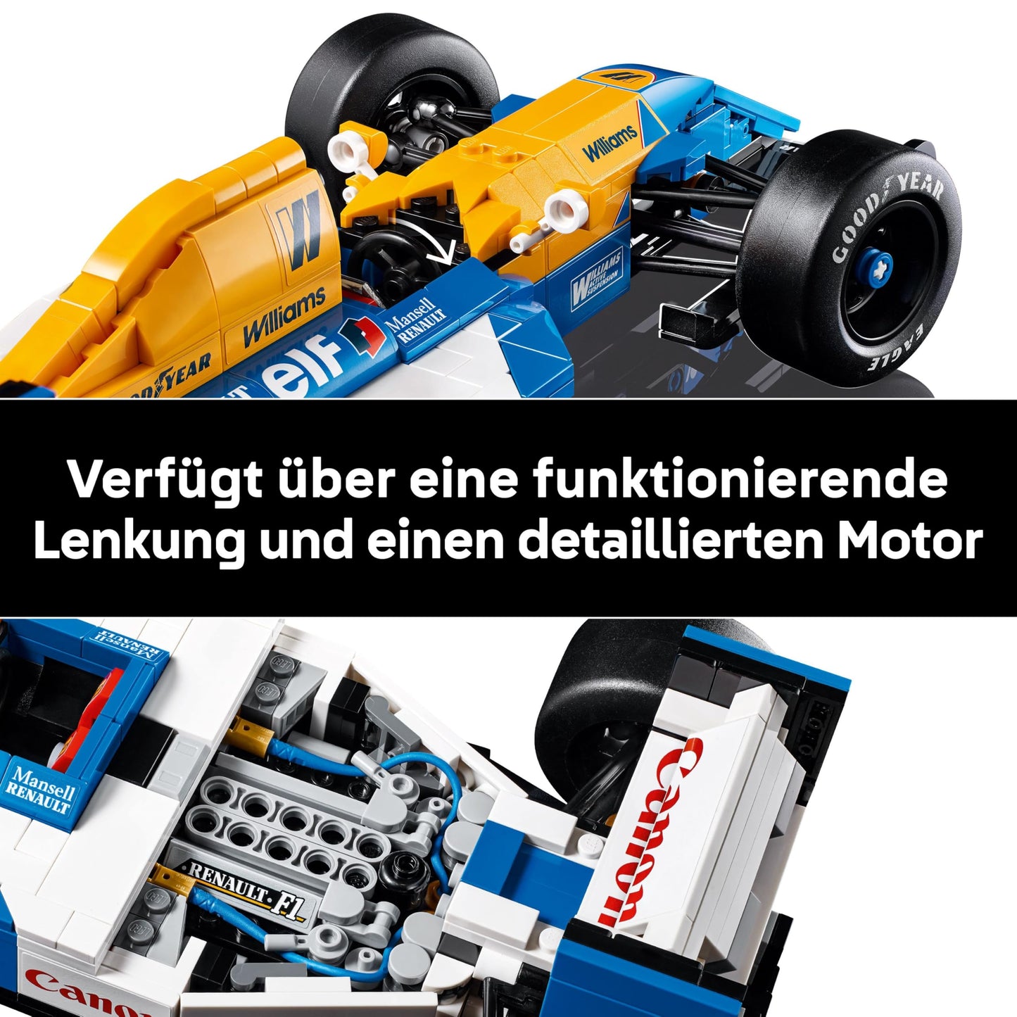 LEGO Icons Williams Racing FW14B with Nigel Mansell - F1 model car set with racing driver minifigure to collect - desk decoration with stand - gift for adults and young motorsport fans 10353