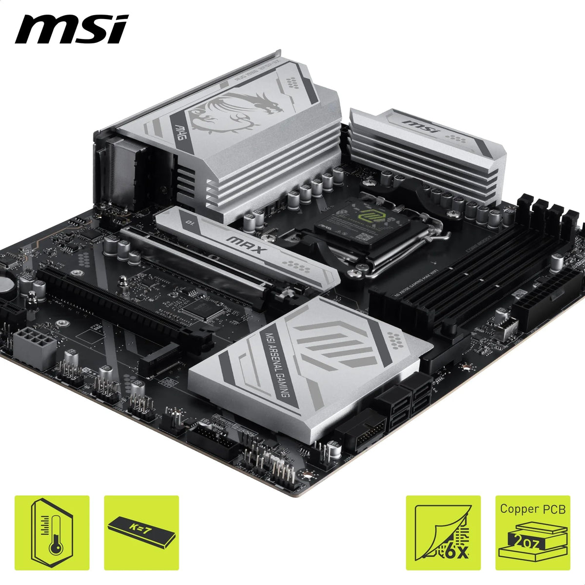 MSI MAG X870E Gaming MAX WiFi Placă de bază, ATX - Suportă procesoare AMD Ryzen 9000/8000/7000, AM5 - Memorie DDR5 Boost (până la 8200+ MT/s OC), PCIe 5.0 x16, M.2 Gen5, Wi-Fi 7, 5G LAN - 7E86-001R