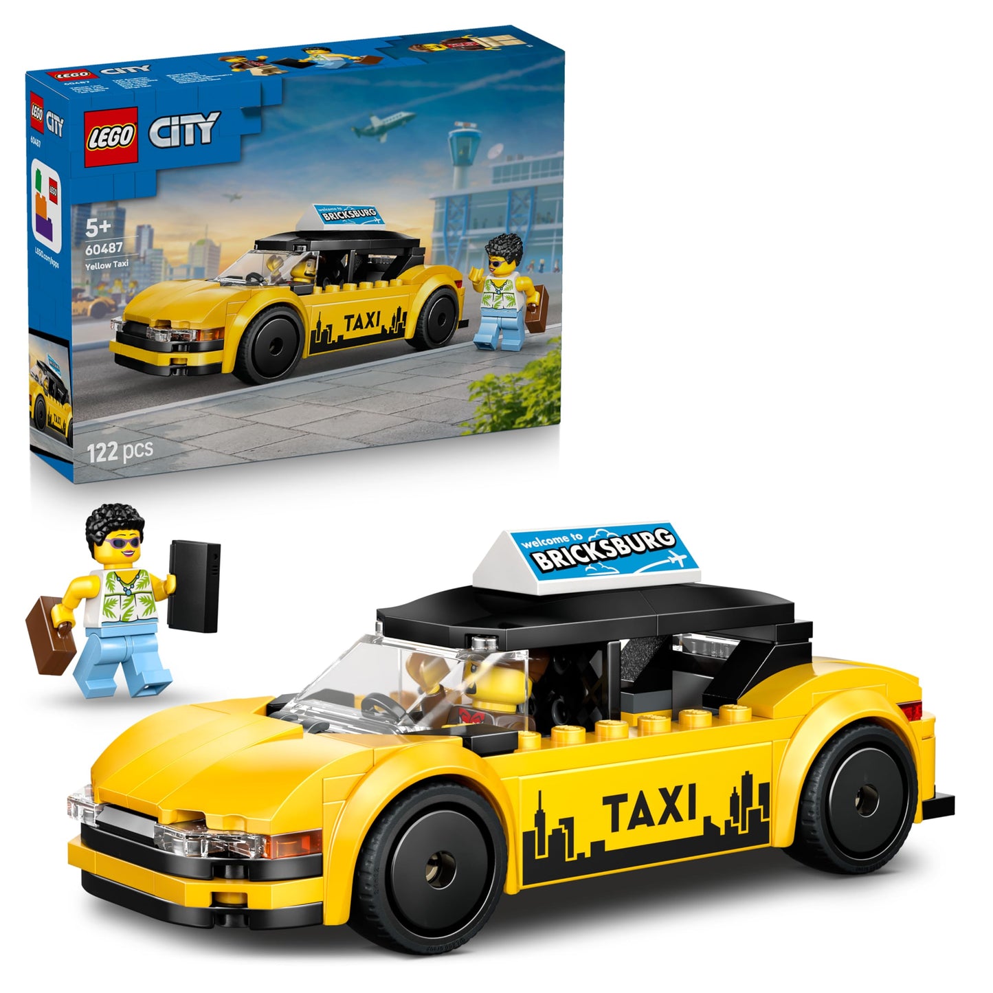 LEGO City Yellow Taxi - Toy Car - Model Building with 2 Minifigures, Removable Roof - Playset to Promote Fine Motor Skills - Birthday Gift for Boys Ages 5 and Up - 60487