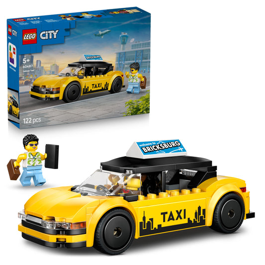 LEGO City Yellow Taxi - Toy Car - Model Building with 2 Minifigures, Removable Roof - Playset to Promote Fine Motor Skills - Birthday Gift for Boys Ages 5 and Up - 60487