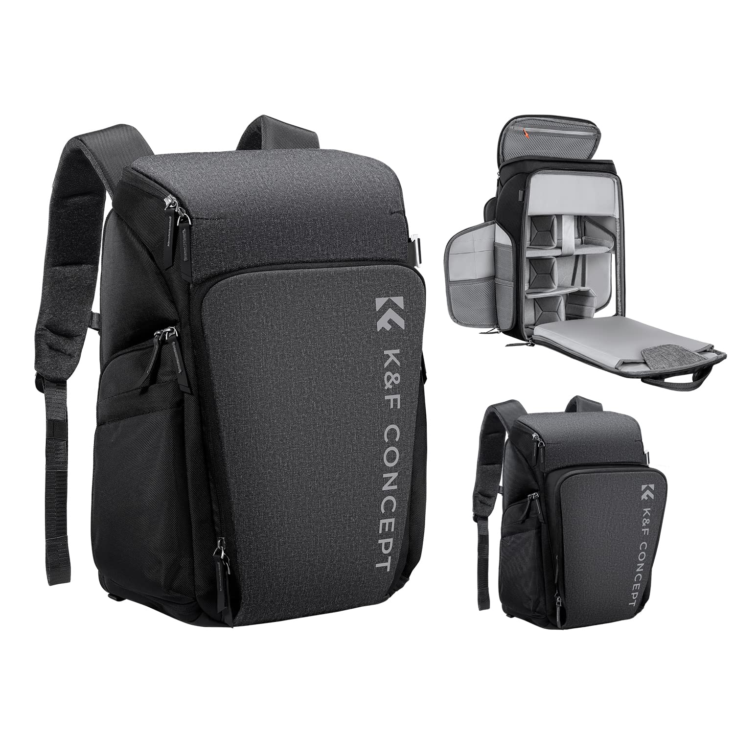 K&F CONCEPT camera backpack, photo backpack for photographers, camera backpack with 15.6 inch laptop compartment, compatible for Canon/Nikon/Sony/DJI Mavic Drone (Alpha Backpack 25L), gray - KF13.128V3
