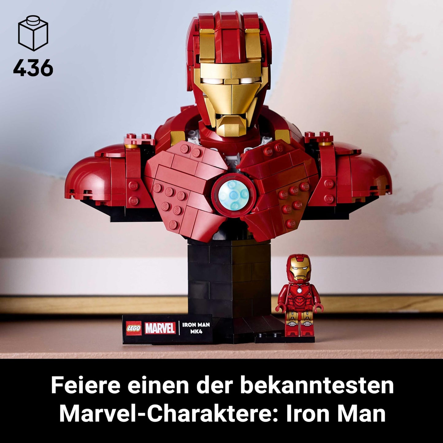 LEGO ǀ Marvel Iron Man MK4 bust - model building for adults - including Tony Stark minifigure as well as shoulder cannons and rotating head - collector's item & Avengers gift for fans - 76327