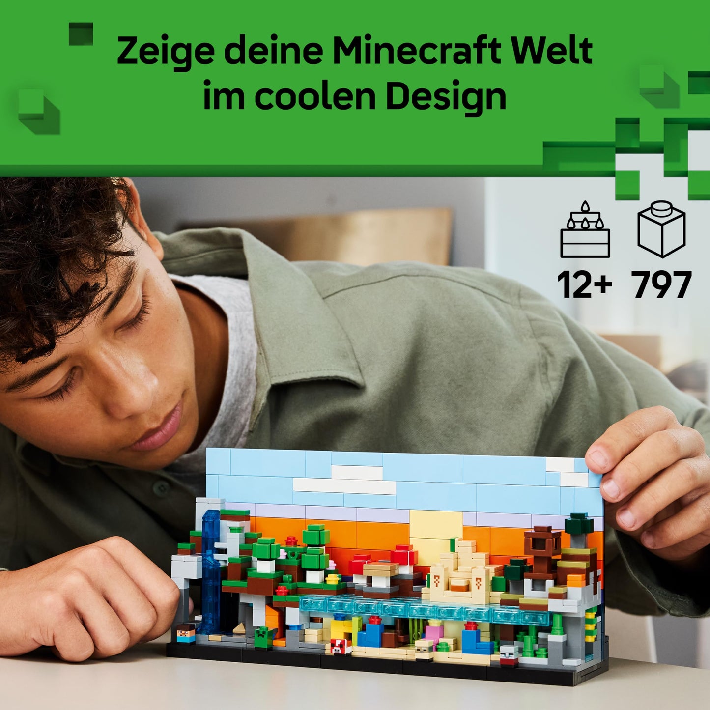 LEGO Minecraft Mini-Biome - DIY decoration set - 3D puzzle with 5 microfigures - creative playset for building and collecting - gamer gift for boys, girls and teenagers aged 12 and over - 21589