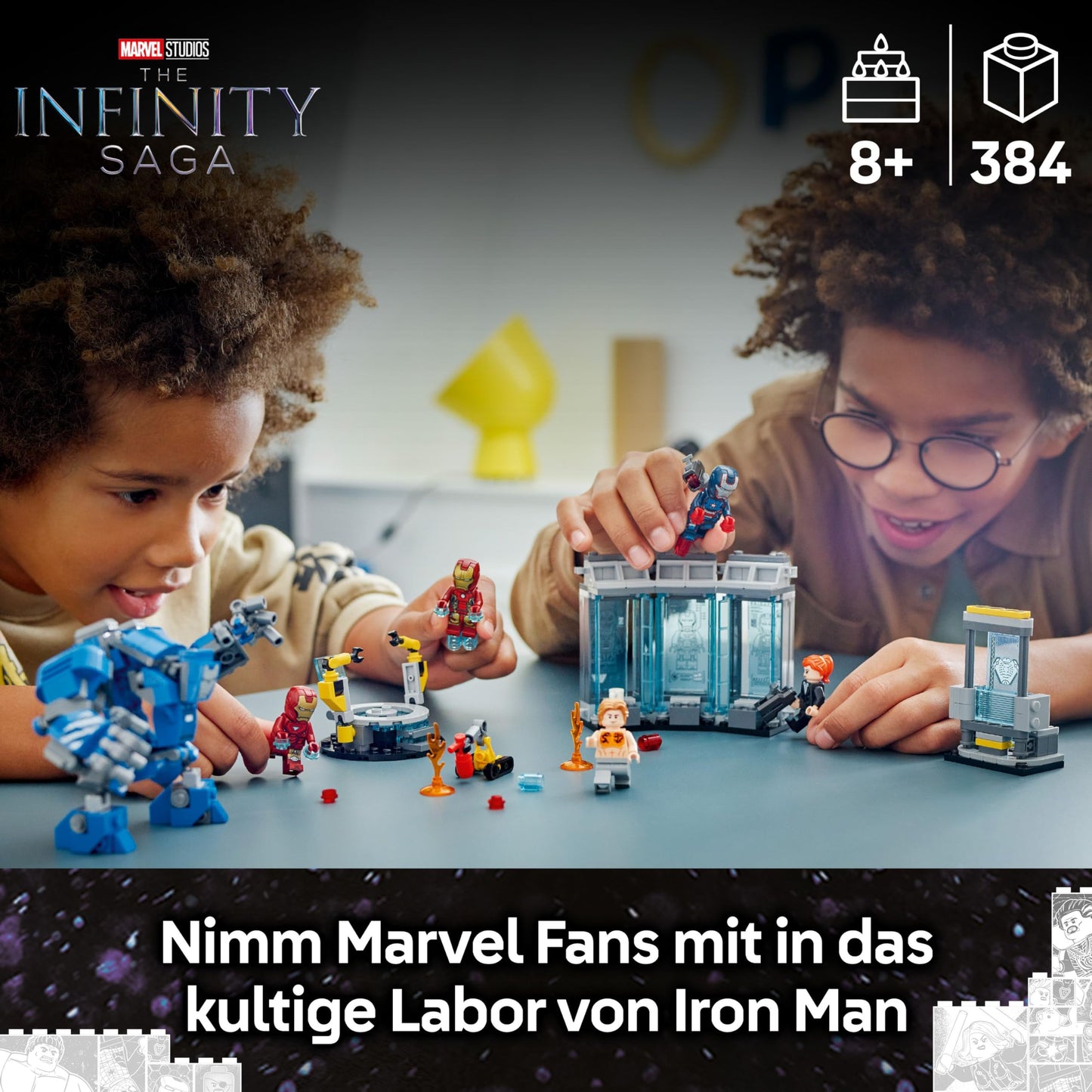 LEGO | Marvel Iron Man's Laboratory: Hall of Armors - Superhero toy with a mech figure, 5 minifigures including Aldrich Killian - Avengers gift for boys and girls aged 8 and over 76315