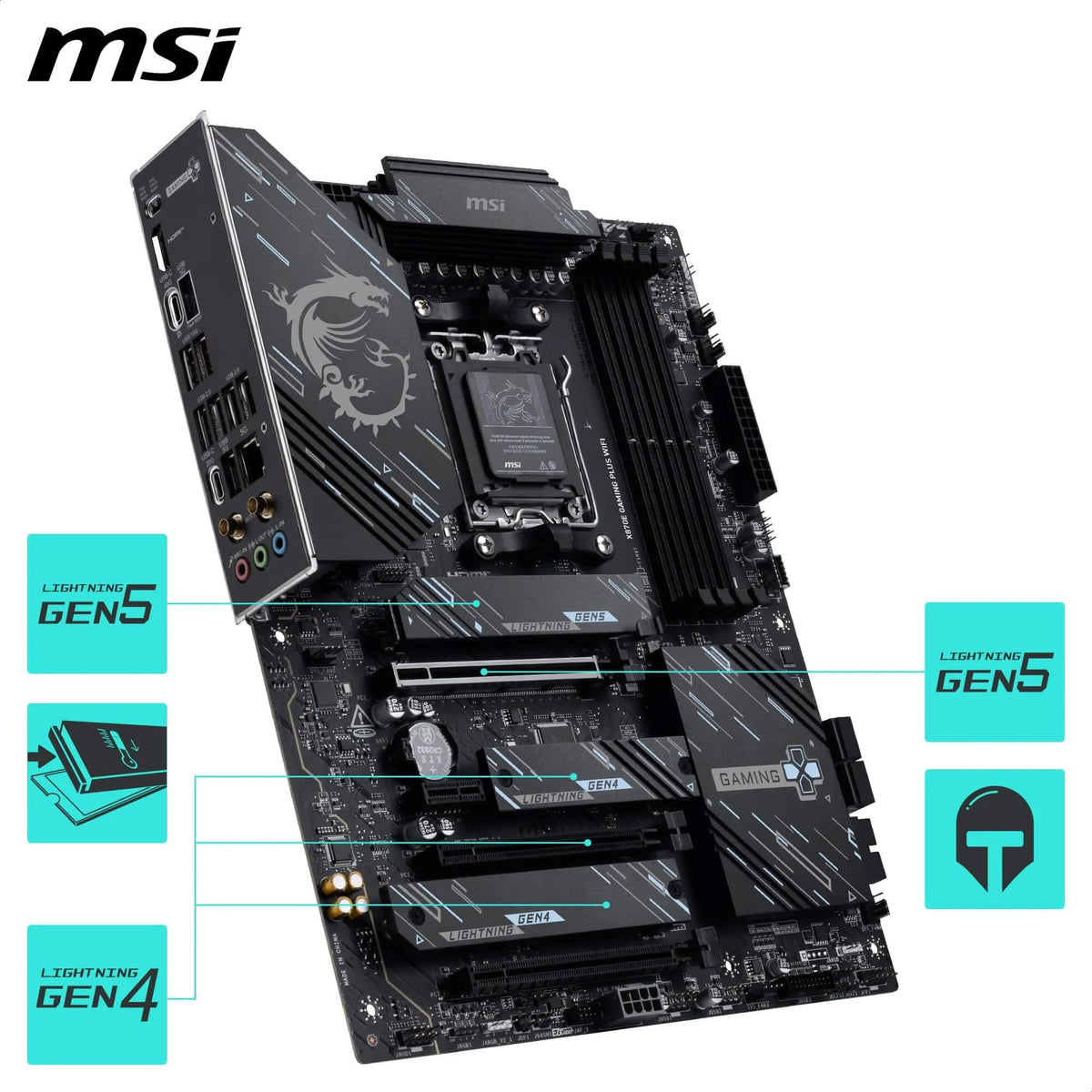 MSI X870E Gaming Plus WiFi Motherboard, ATX - Supports AMD Ryzen 9000/8000 / 7000 processors, AM5-60A SPS VRM, DDR5 Memory Boost 8200+ MT/s (OC), PCIe 5.0 x16 & 4.0 x4, M.2 Gen5, Wi-Fi 7, 5G LAN - 10876985