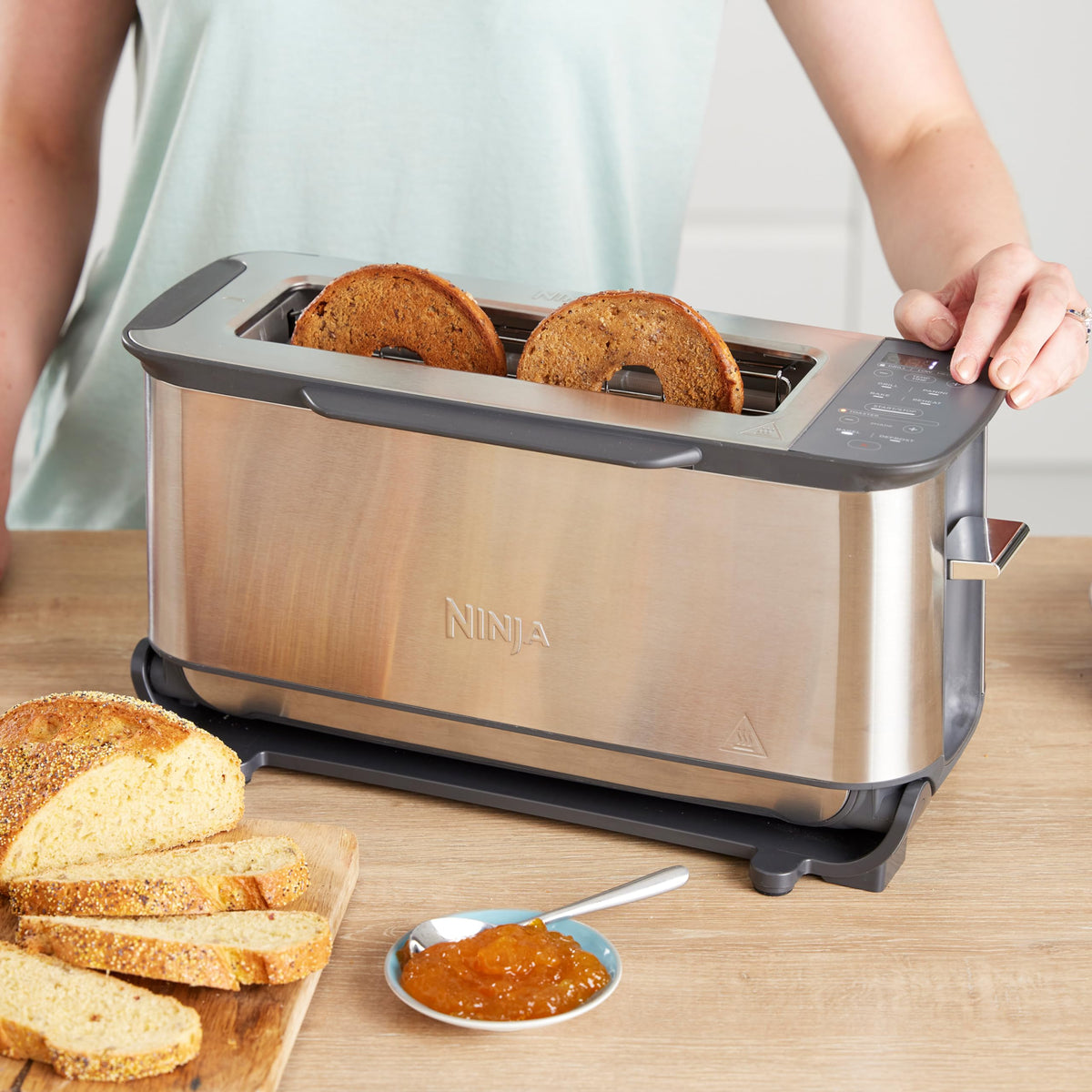 Ninja Foodi 3-in-1 Toaster, grill electric cu capac, oțel inoxidabil, ST202EU
