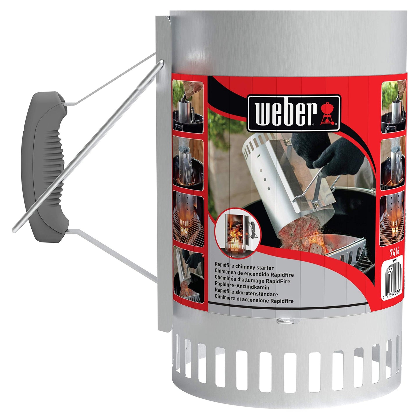Weber chimney starter, Rapidfire Starter - Large (32cm height), compact grill lighter with two handles, for all charcoal grills from Ø 47cm, ignition aid for charcoal, briquettes - (7416) (pack of 2)