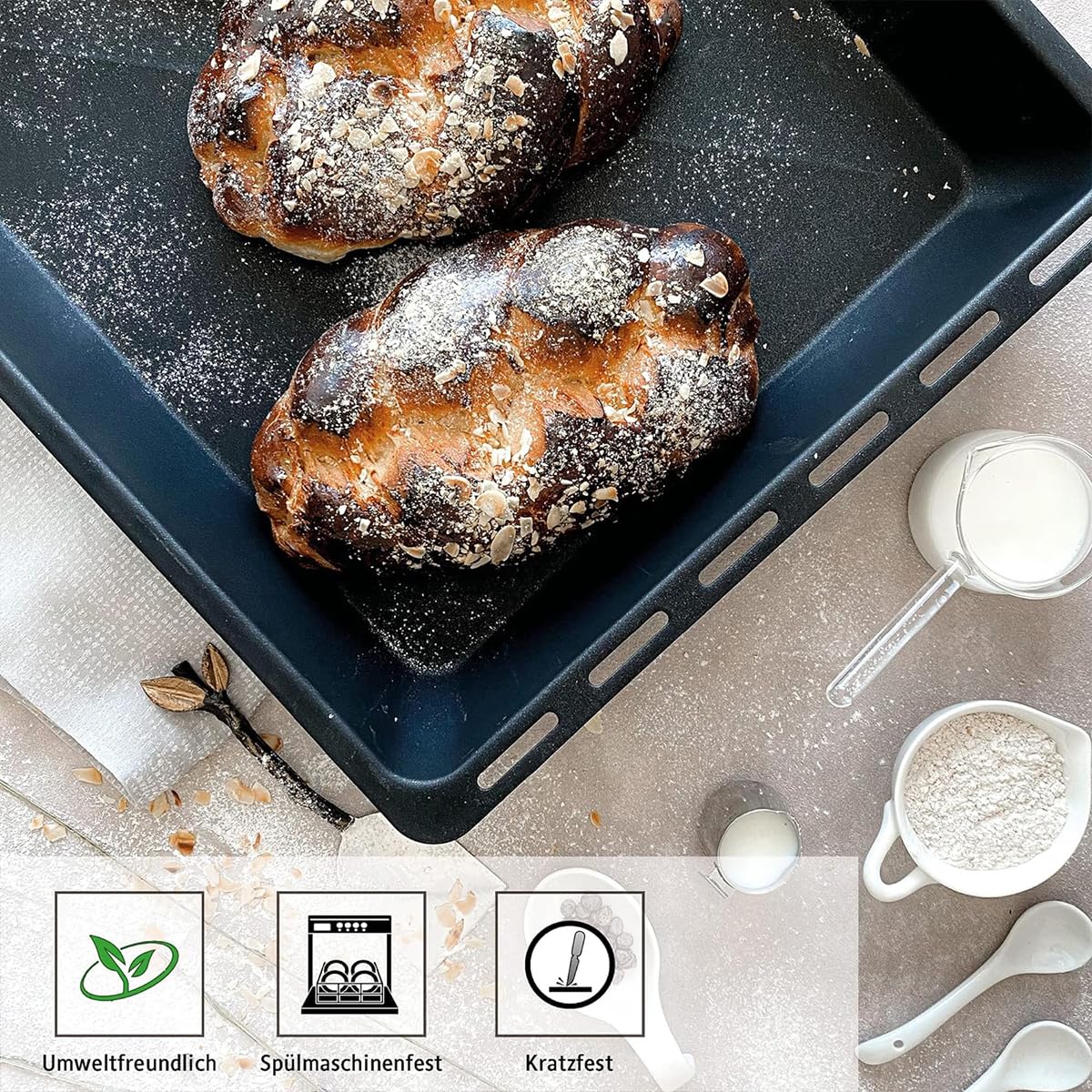 ICQN baking tray with non-stick coating 45.5 x 37.5 x 6 cm | Extra deep drip pan for oven and stove | Suitable for Bosch, Siemens, Neff, Constructa, Flavel | Non-stick | 455x375x60mm - IQ