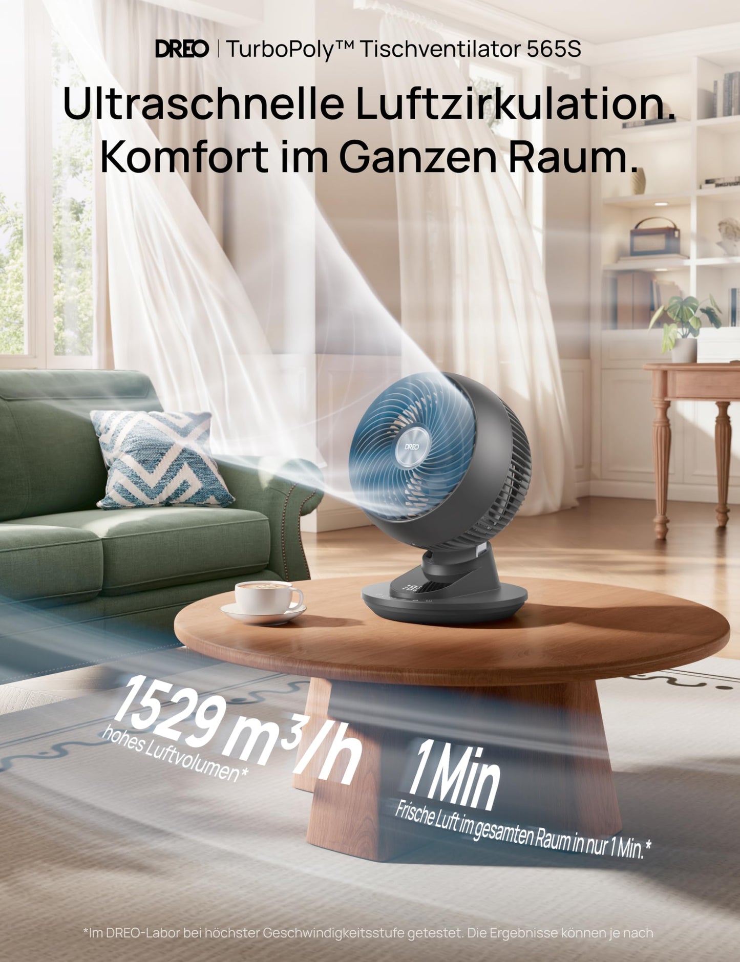 DREO 3D table fan, very quiet 22 dB, small fan with remote control, 8.8 m/s strong airflow, 90° oscillation, app & voice control, 9 levels, 8/12h timer for bedroom & office - DR-HAF008