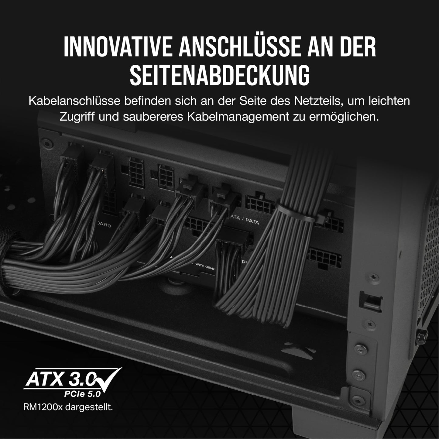 Corsair RM850x SHIFT Fully Modular ATX Power Supply - Modular Side Interface - ATX 3.1 & PCIe 5.1 Compatible - Zero Speed Fan Mode - 105°C Capacitors - 80 PLUS Gold Efficiency - Black - CP-9020252-EU