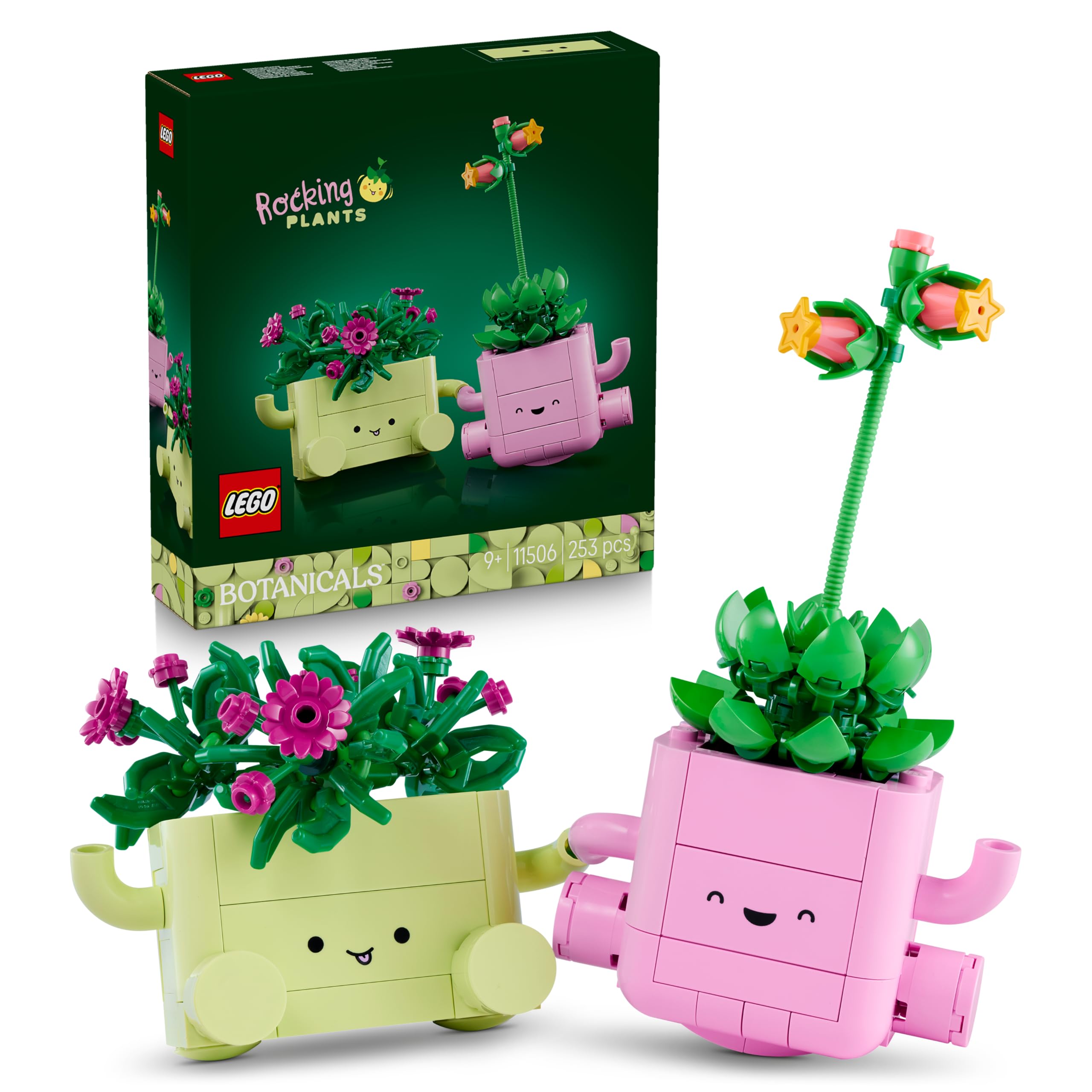 LEGO Botanicals Rocking Plants - Set with artificial flowers - with 2 artificial plants and 2 pastel-colored flower pots for bedroom decoration - DIY gift idea for girls aged 9 and up & adults - 11506