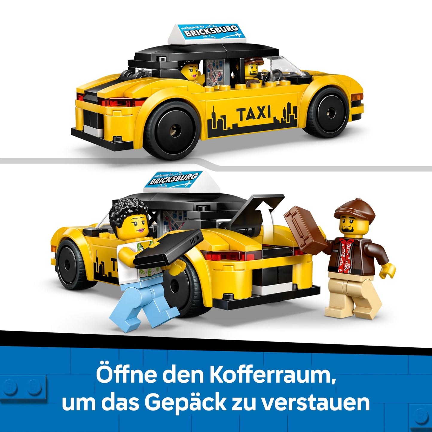 LEGO City Yellow Taxi - Toy Car - Model Building with 2 Minifigures, Removable Roof - Playset to Promote Fine Motor Skills - Birthday Gift for Boys Ages 5 and Up - 60487