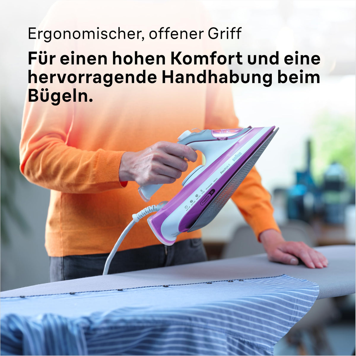 Braun FreeStyle 5 Steam Iron SI 5037 VI - Iron with Freeglide 3D soleplate, vertical steam, 2700 Watts, steam boost of 200 g/min, 330 ml water tank, Violet - SI5037VI