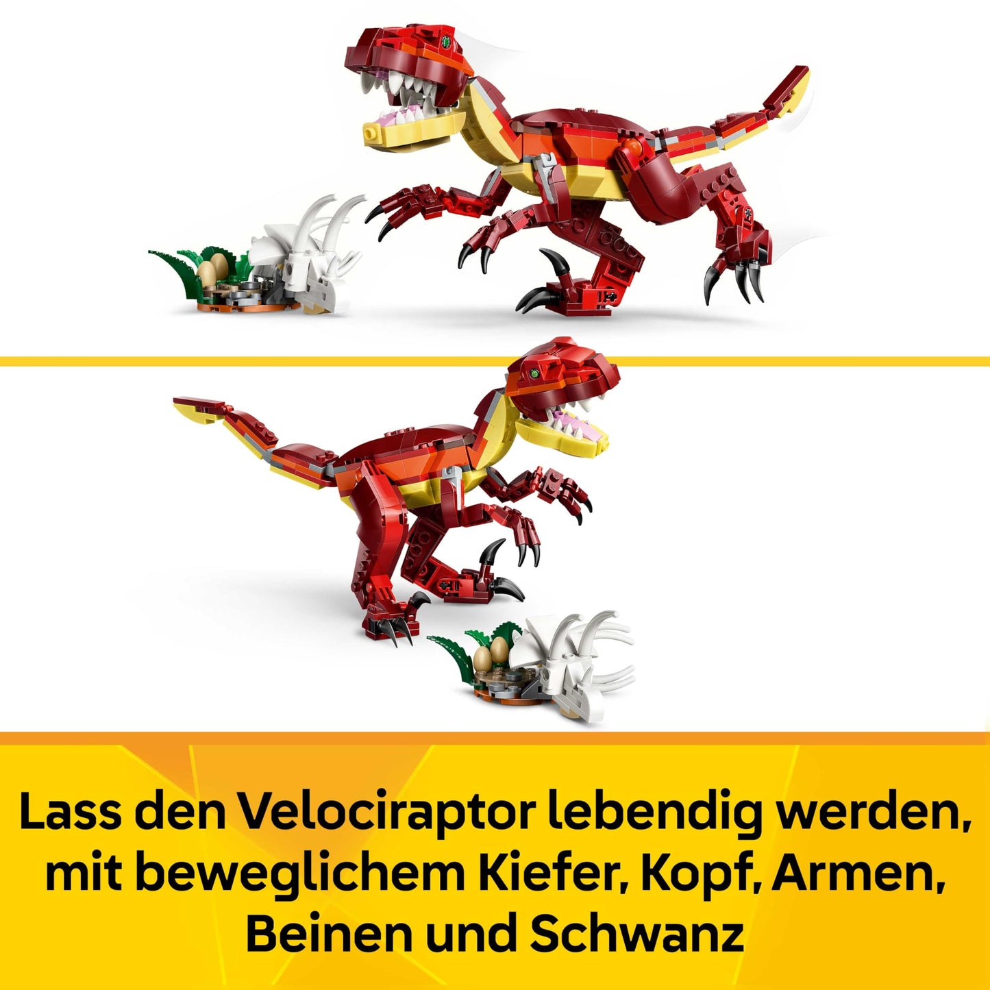 LEGO Creator 3in1 Fierce Dinosaur Toy - Build Velociraptor, Stegosaurus or Pterosaur Dino Figures w/Skeleton & Sharp Teeth Elements - Cool Birthday Gift Idea for 8+ Year Old Boys & Girls - 31379