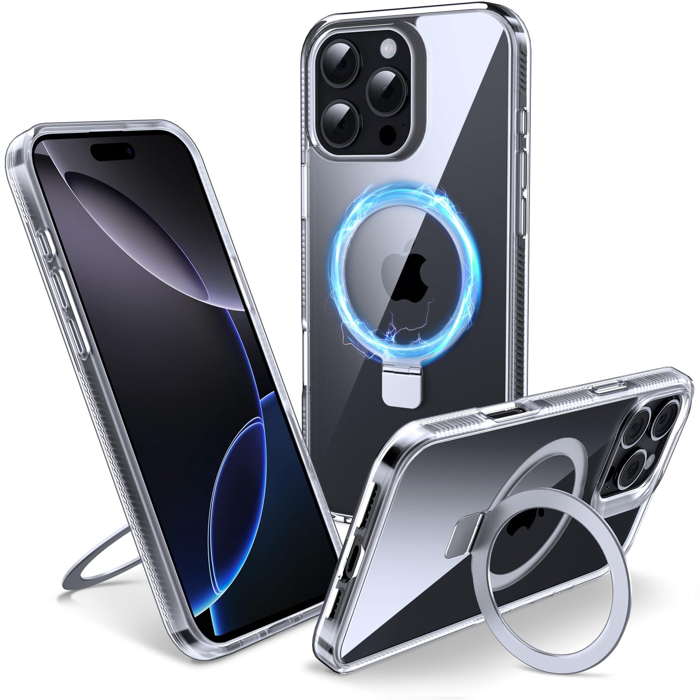 Flyzoo Magnetic Stand Case for iPhone 16 Pro - [Invisible Stand] [Compatible with MagSafe] [Non-Yellowing & Non-Slip] Shockproof Transparent Mobile Phone Case, 6.3'', Clear
