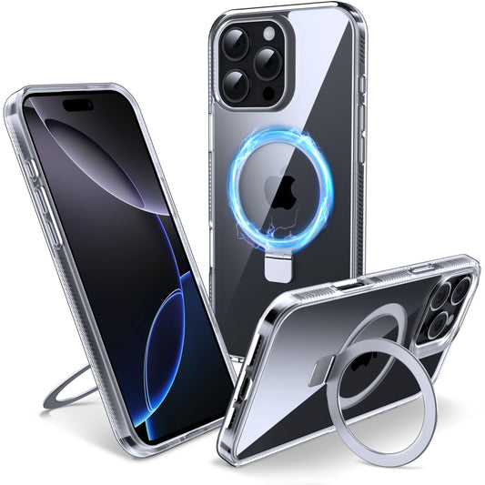 Flyzoo Magnetic Stand Case for iPhone 16 Pro - [Invisible Stand] [Compatible with MagSafe] [Non-Yellowing & Non-Slip] Shockproof Transparent Mobile Phone Case, 6.3'', Clear