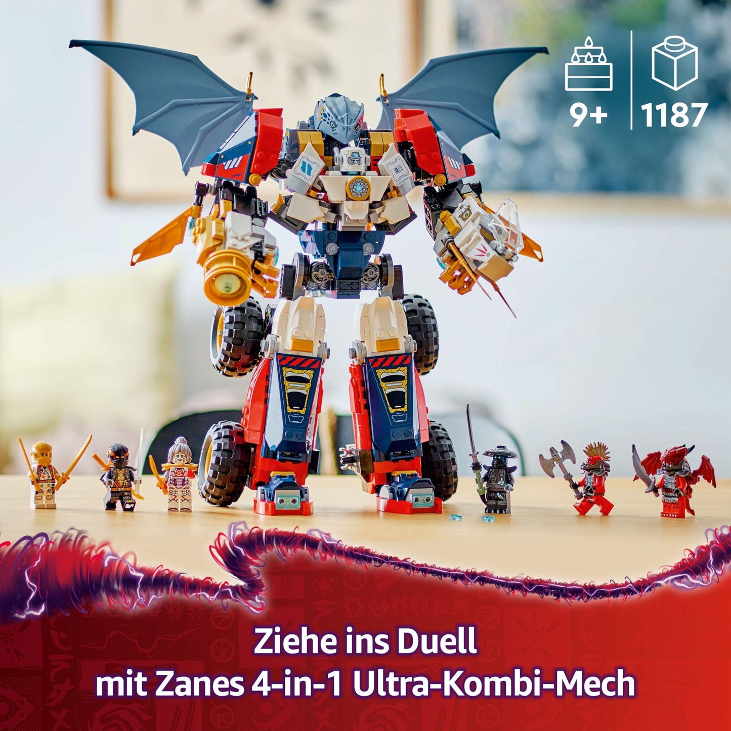 LEGO NINJAGO 4in1 Zane's Ultra Combi Mech - Toy with car model - Convertible into a jet or dragon figure - Incl. 6 minifigures - Building toy for boys and girls aged 9 and up 71834