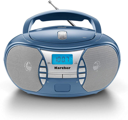 Karcher RR 5025-C radio CD portabil (CD-Player, Boomboxen, radio FM, funcționare cu baterii/rețea, AUX-In) albastru