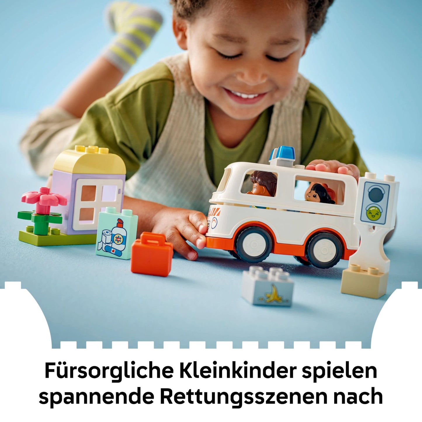 LEGO DUPLO ambulance with driver - educational toy for toddlers aged 2 and up - Montessori toy for role play - ambulance toy with car, house, 2 figures - gift for children 10447