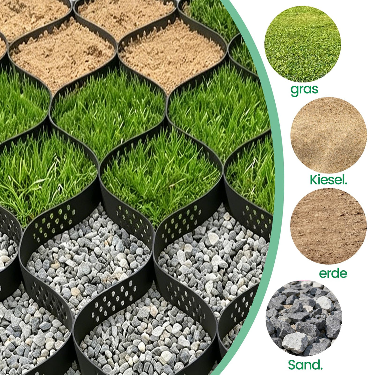 5.1 cm thick gravel grid, 8 m x 1.3 m, robust ground reinforcement grid, flexible and tensile, gravel driveway, stabilization for parking lot, terrace, grass, soil, slopes, garden (8 x 1.3 m) - mt007