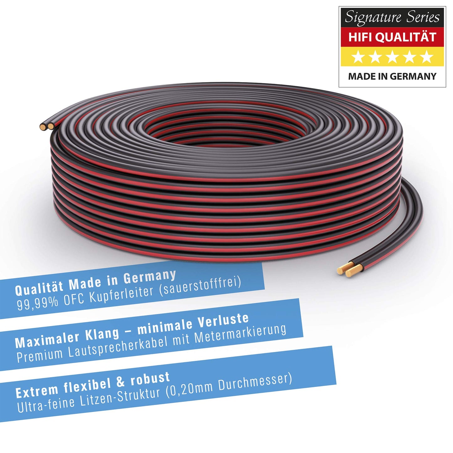 PureLink speaker cable OFC 2x4.00mm² (0.20mm), 20.0m, black with red characteristic curve - SE-SP072-020