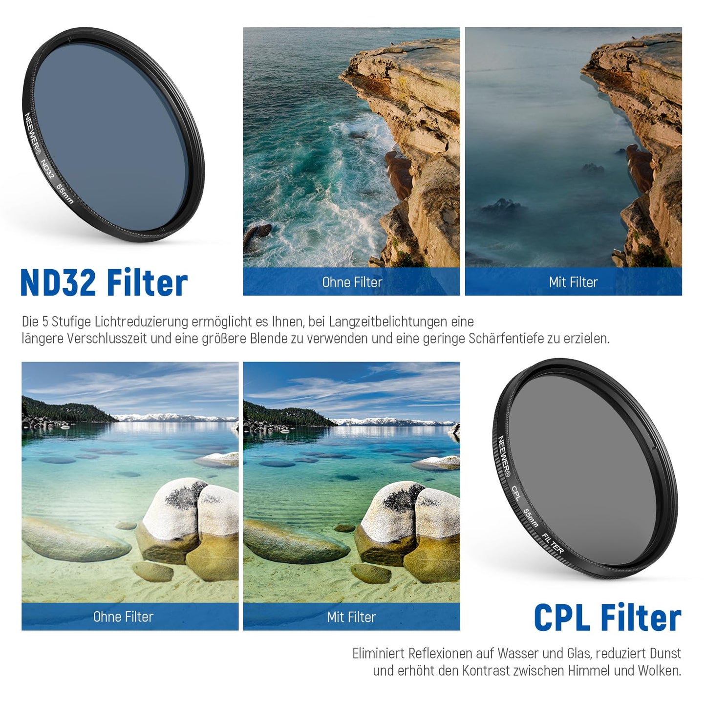NEEWER 55mm ND + CPL + Star + 4 gradient filter set - 10102107