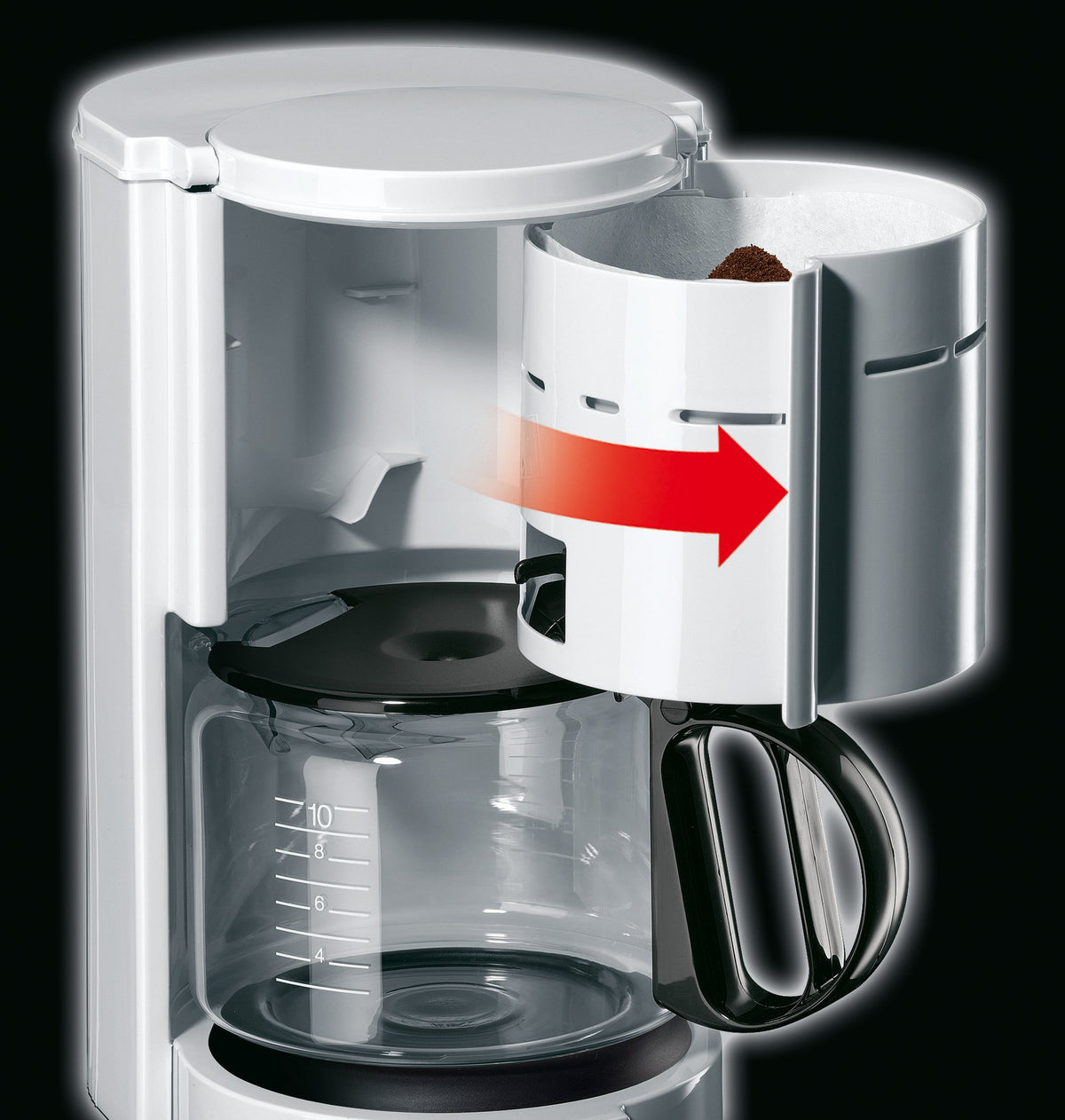 Braun Coffee Maker KF 47 WH - Filter coffee machine with glass carafe for classic filter coffee, aromatic coffee thanks to OptiBrew system, drip stop, automatic shut-off, white.