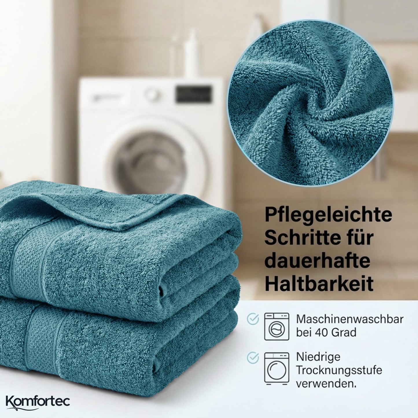 Komfortec set of 8 towels, 4 bath towels 70x140 cm & 4 hand towels 50x100 cm, 100% cotton terry cloth, fluffy and absorbent, anthracite/turquoise - 4er-50x100-und-4er-70x140-anth-turkis