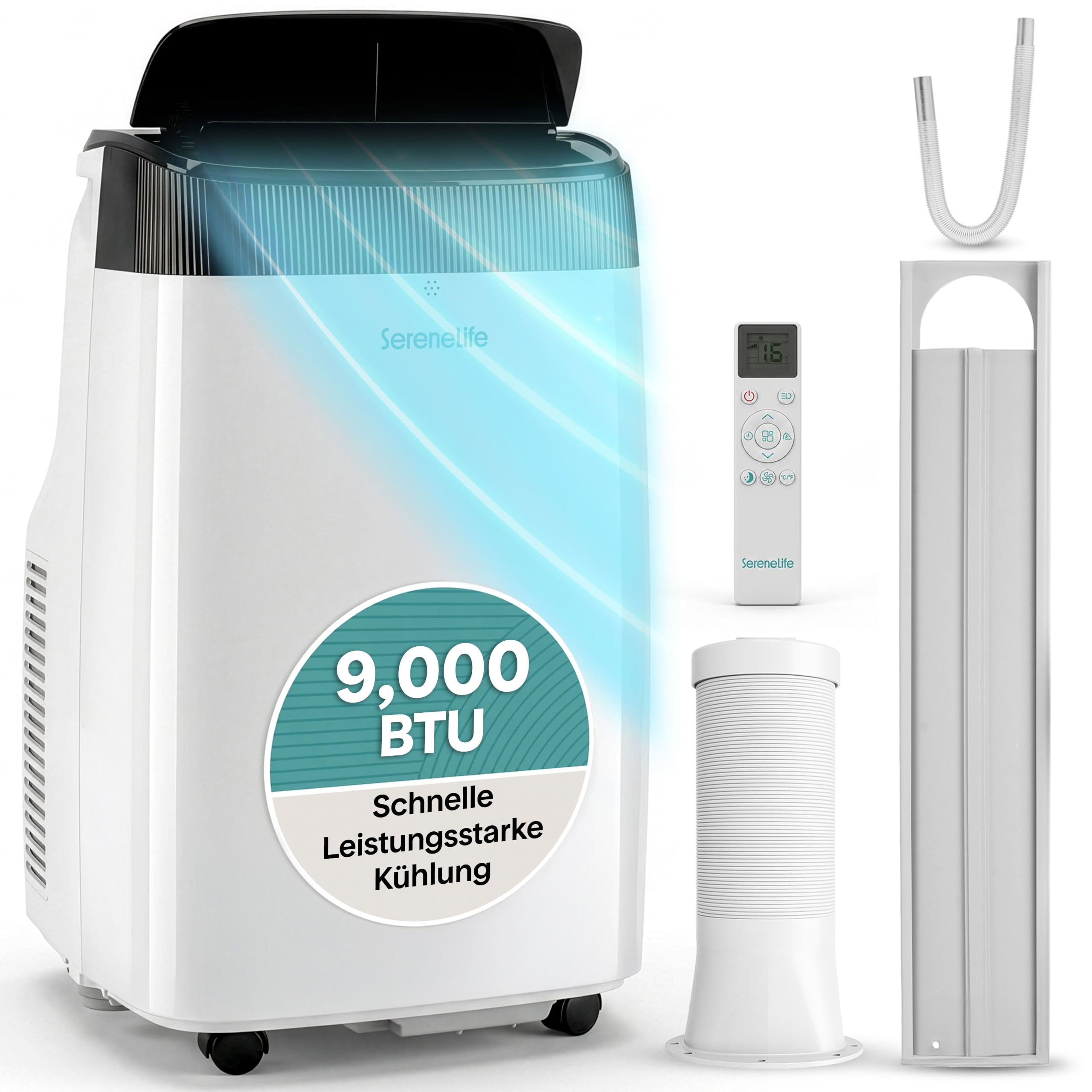 SereneLife Aer condiționat mobil 2.6 kW 7000 BTU - L52 dB Aer condiționat silențios pentru dormitoare de până la 28 m², răcire plăcută în zilele calde, cu dezumidificator, ventilator și telecomandă - SLPAC7EU