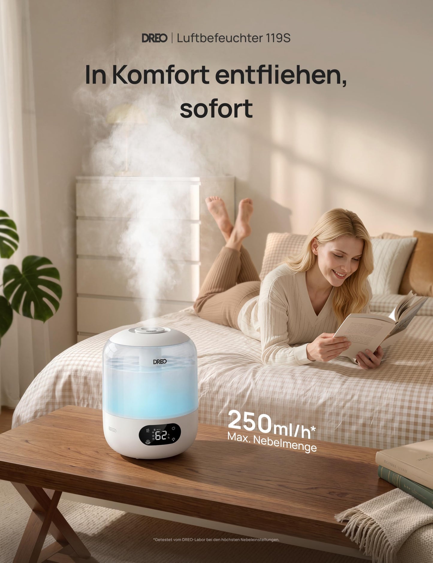 DREO humidifier bedroom, ultrasonic cold mist with WiFi/app control, humidity sensor, RGB ambient light, 3L water tank, easy cleaning, up to 30 hours running time - DR-HHM006S