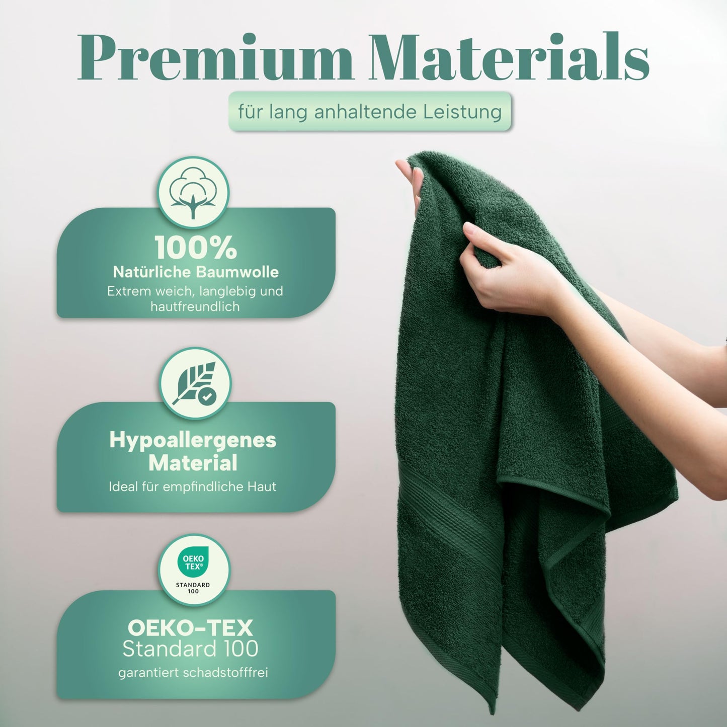 NatureMark 8 towel set - 100% cotton - absorbent and durable towels, size 50×100cm, dark green - 8er_dgrün