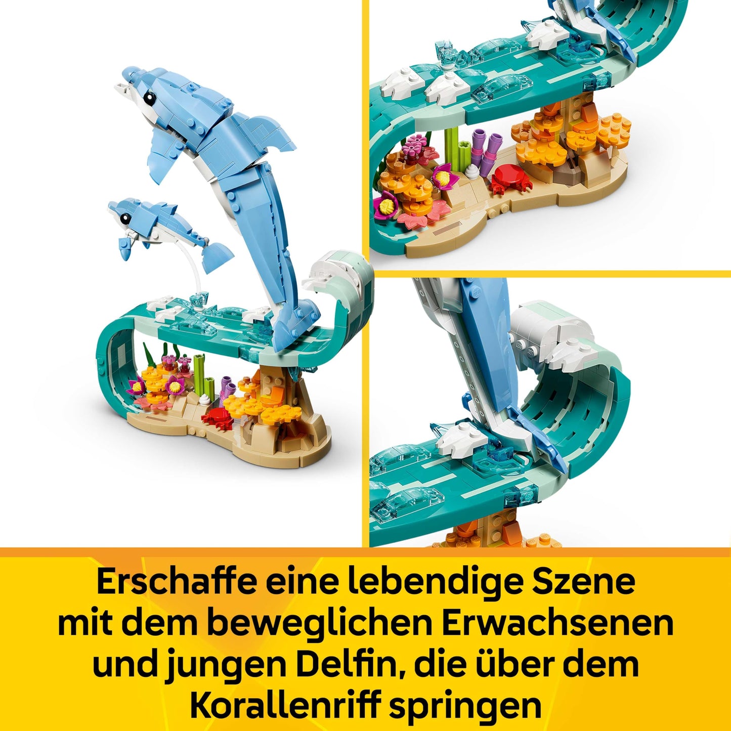 LEGO Creator 3-in-1 Sea Creatures Set: Beautiful Dolphins - Animal Figures - Set with 3 Options: Dolphins, Seahorses & Crab - Toys for Ages 9+ - Gift for Girls & Boys - 31385