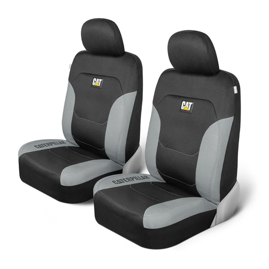 Caterpillar Flexfit Auto Seat Covers for Cars, Trucks, and SUVs, Black, Front Seat Covers, Seat Protectors with Gray Honeycomb Trim, Car Interior Covers, Set of 2 - CASC-2274-GR