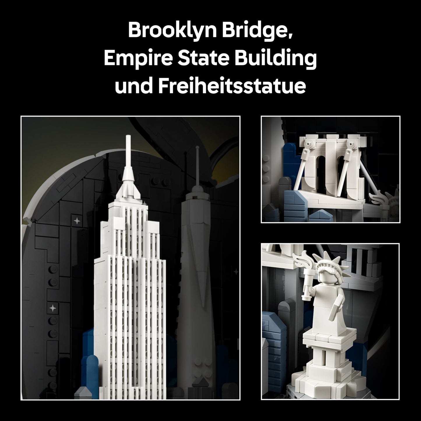 LEGO Architecture New York City - The Big Apple - Miniature building set for adults - 3D shelf decoration with landmarks including Empire State Building and Brooklyn Bridge - DIY gift idea - 21066