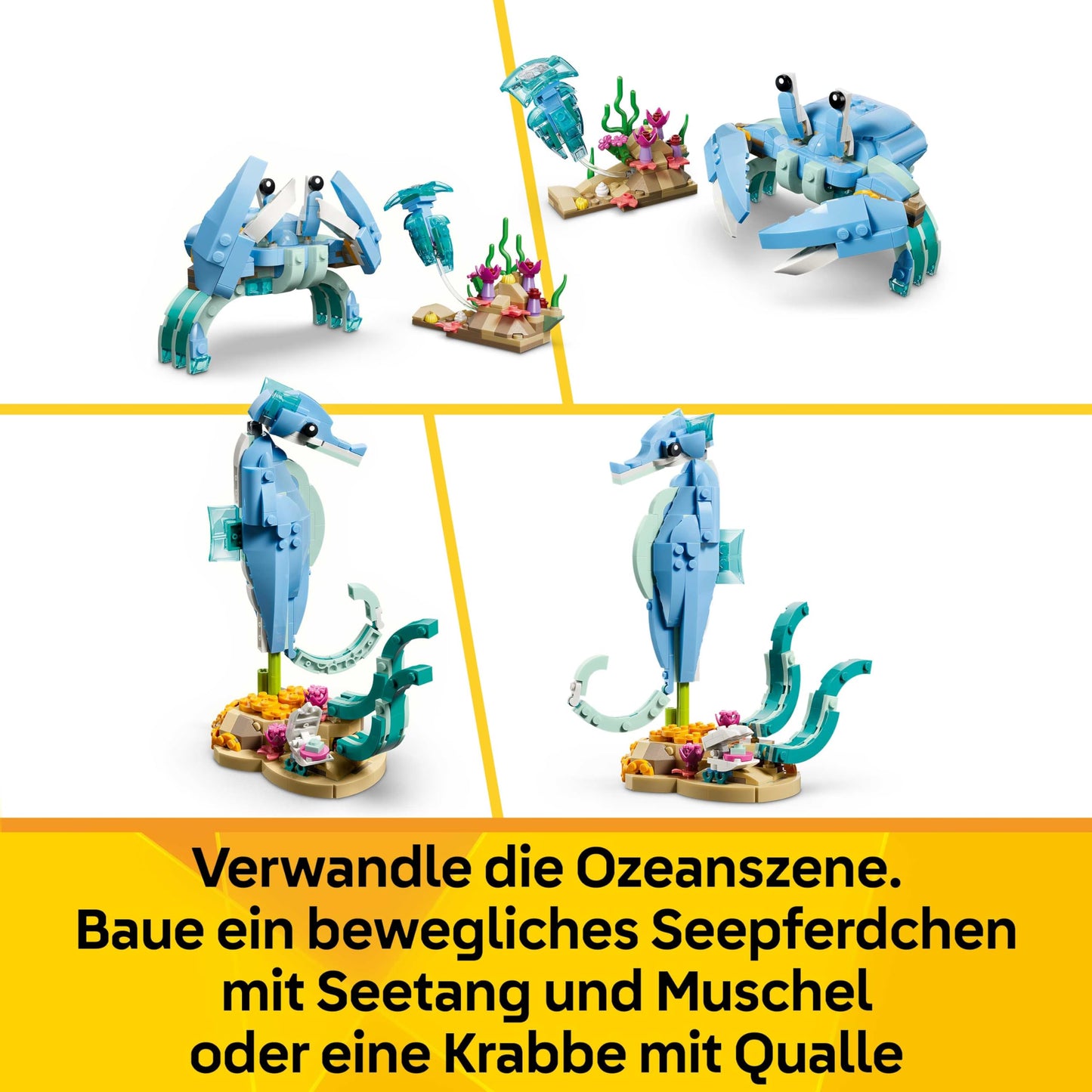 LEGO Creator 3-in-1 Sea Creatures Set: Beautiful Dolphins - Animal Figures - Set with 3 Options: Dolphins, Seahorses & Crab - Toys for Ages 9+ - Gift for Girls & Boys - 31385