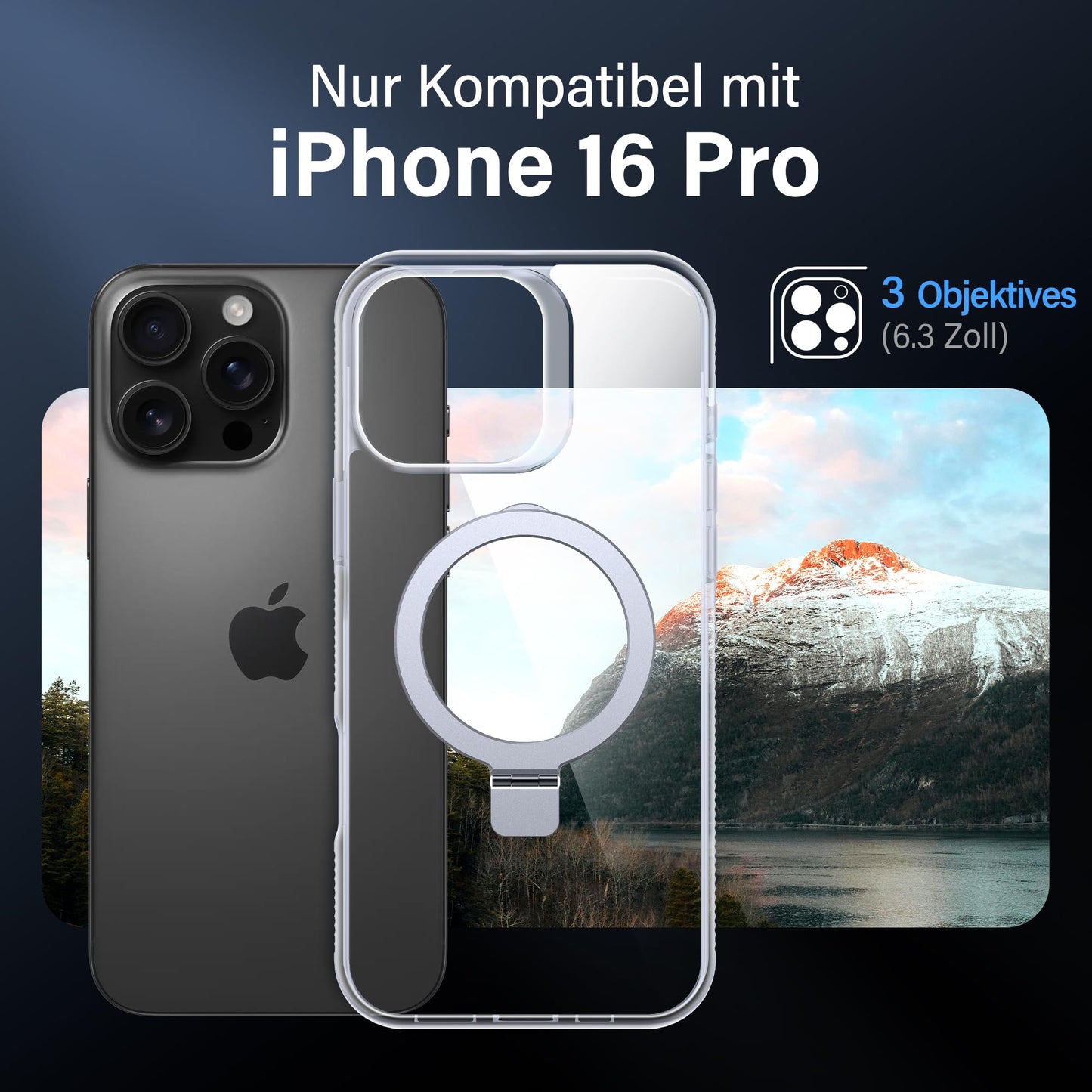Flyzoo Magnetic Stand Case for iPhone 16 Pro - [Invisible Stand] [Compatible with MagSafe] [Non-Yellowing & Non-Slip] Shockproof Transparent Mobile Phone Case, 6.3'', Clear