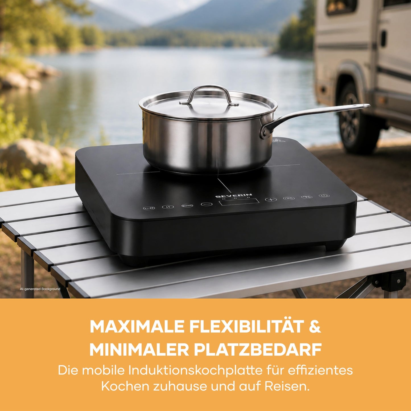 SEVERIN induction hob, 1 plate, 10 power levels, temperature range 60-240°C, touch display, Ø 22cm, matt hob, with glass ceramic hob, pot detection, black, 2,000 W, KP 1026