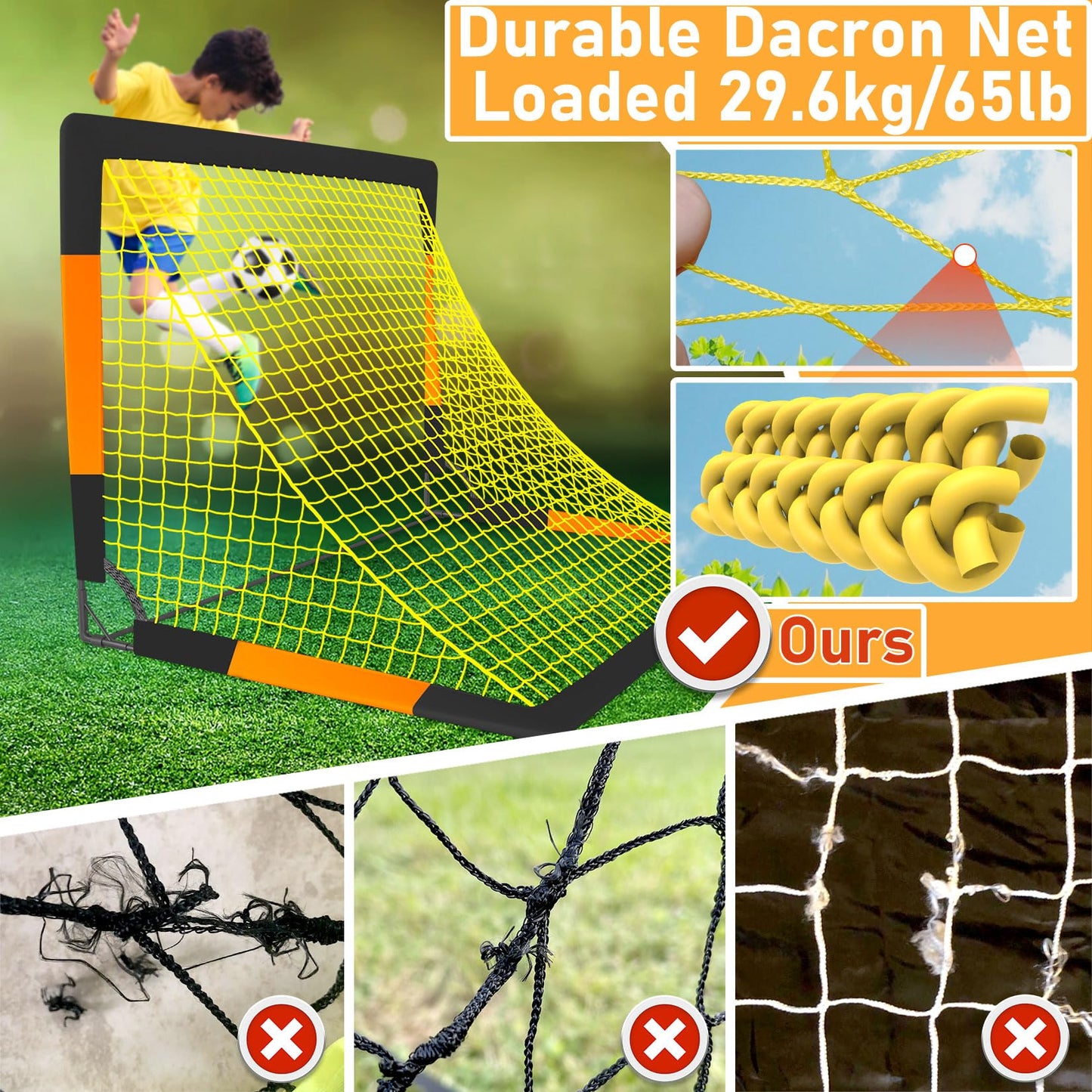 Happy Jump Pop-Up Football Goal - 120x90 cm, 1 Goal, Black Orange | Foldable Fiberglass Goal for Kids & Adults | Ideal for gardens and parks - A235262BQ1