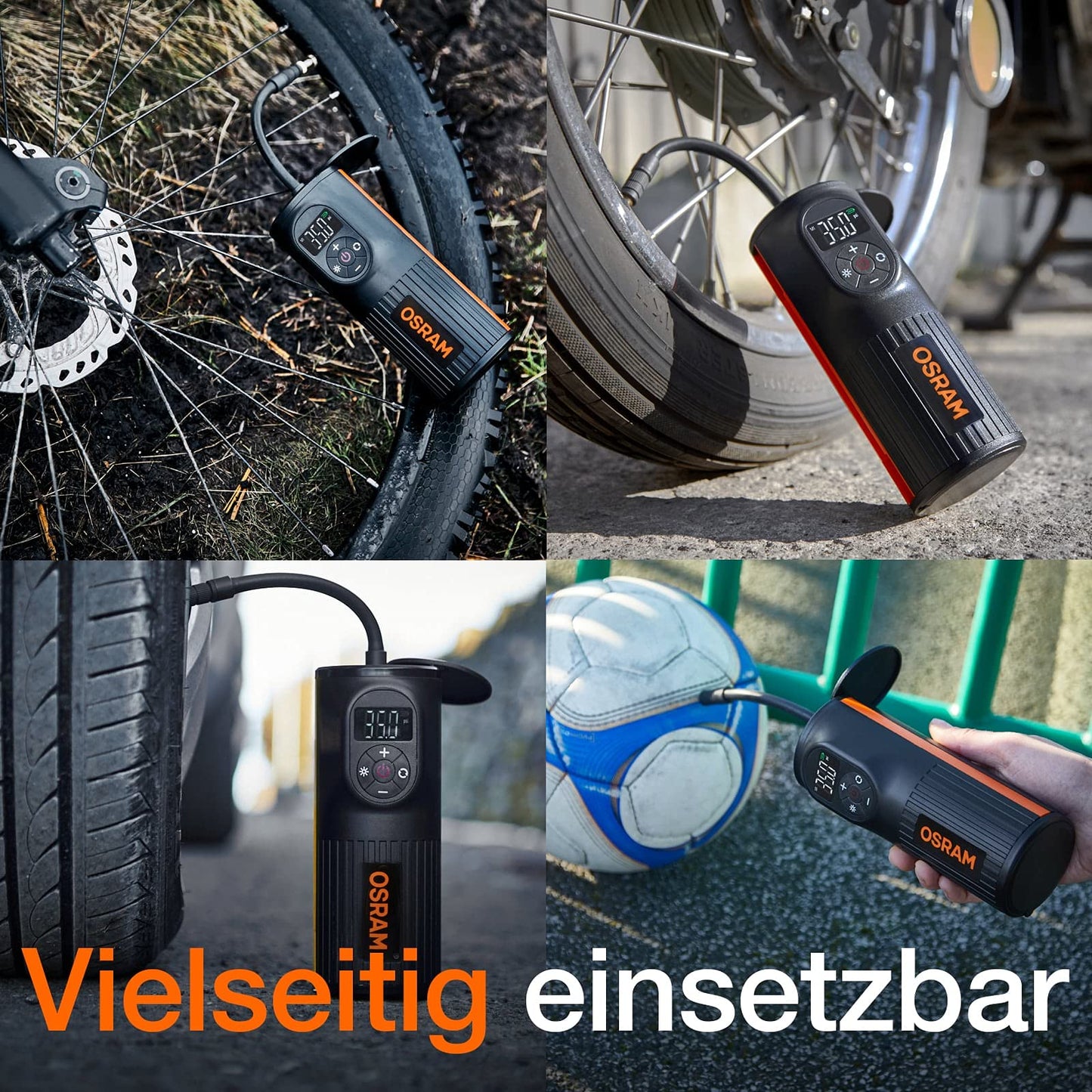 OSRAM TYREinflate 2000, compact rechargeable tire pump with LED light, portable compressor for tires, power connection via USB, tire filling in 2 minutes - OTIR2000