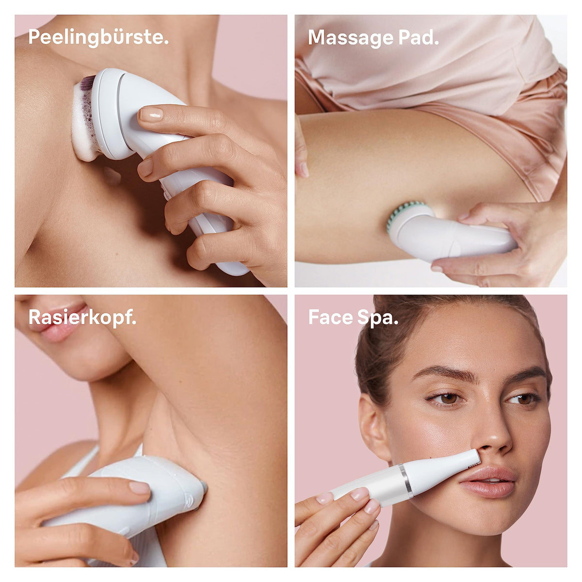 Braun Silk-épil 9 Beauty Set, Epilator for Women / Hair Removal, FaceSpa Facial Hair Remover, Attachments for Shaving, Exfoliating, Cleansing Face/Body, Bag, 9-995, White/Flamingo - 4210201222996